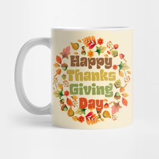 Happy Thanksgiving Day Wreath Text Mug